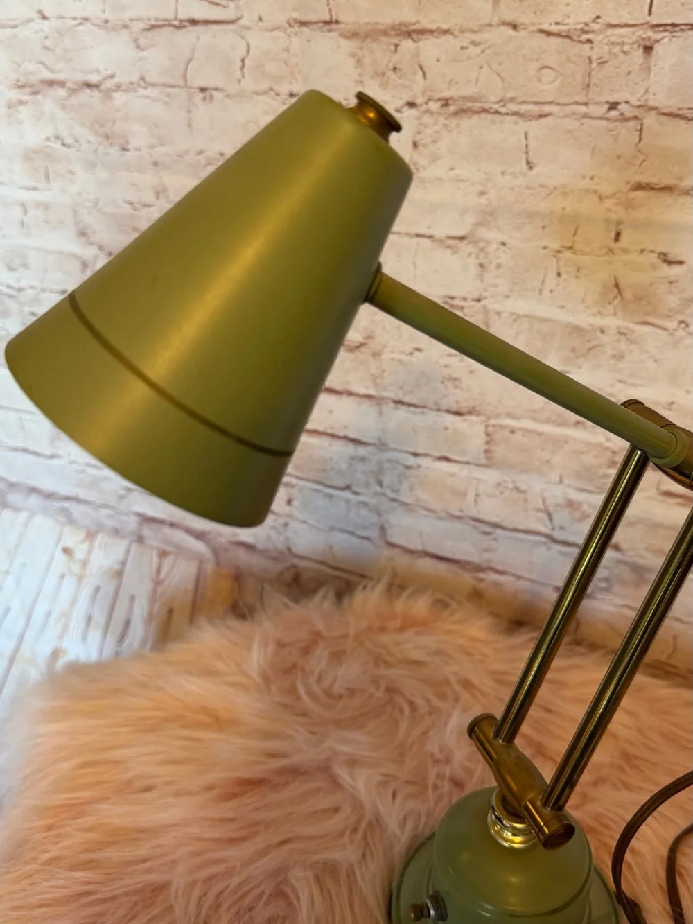 antique Adjustable MCM Green Metal & brass Desk Lamp